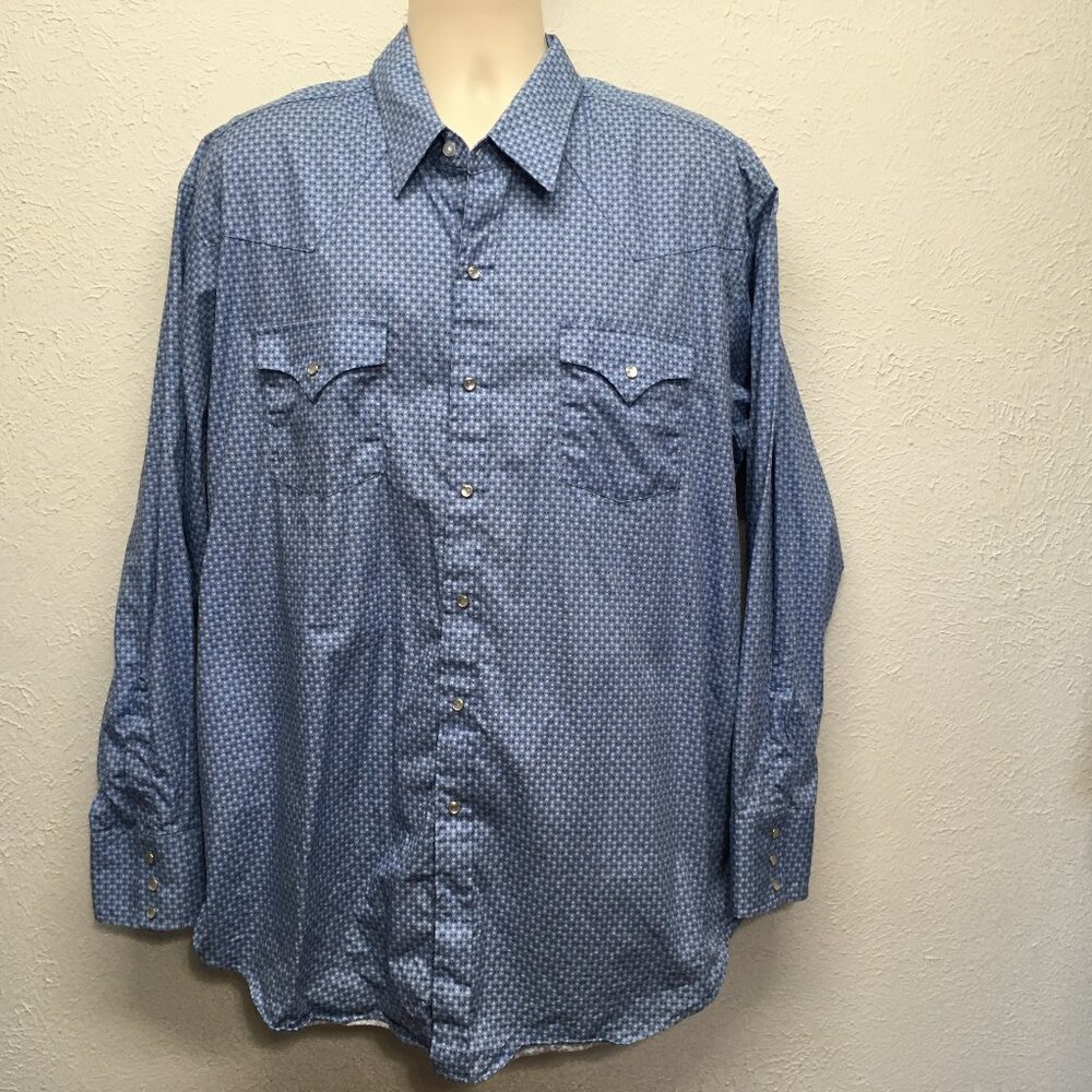 Ely Cattleman Western Shirt Mens XXL‎ Blue Geometric Long Sleeve Pearl Snap